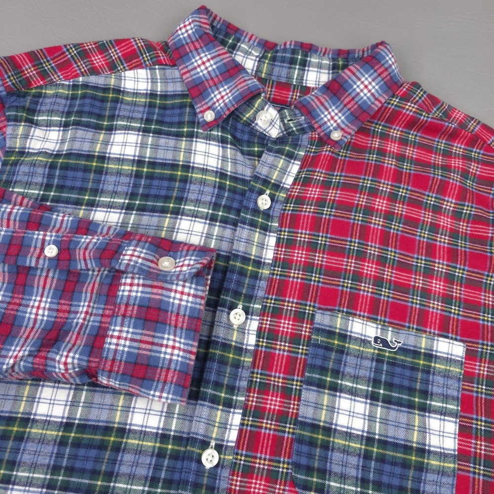 Vineyard Vines Shirt Mesn Medium Multicolor Plaid Tucker Flannel Patchwork